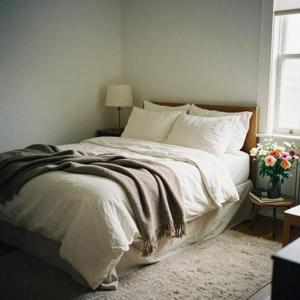 Cozy guest room with neutral tones